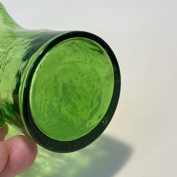 Vintage Glass Hand Blown Olive Green Crackle Small Glass Creamer Pitcher - Picture 7 of 8